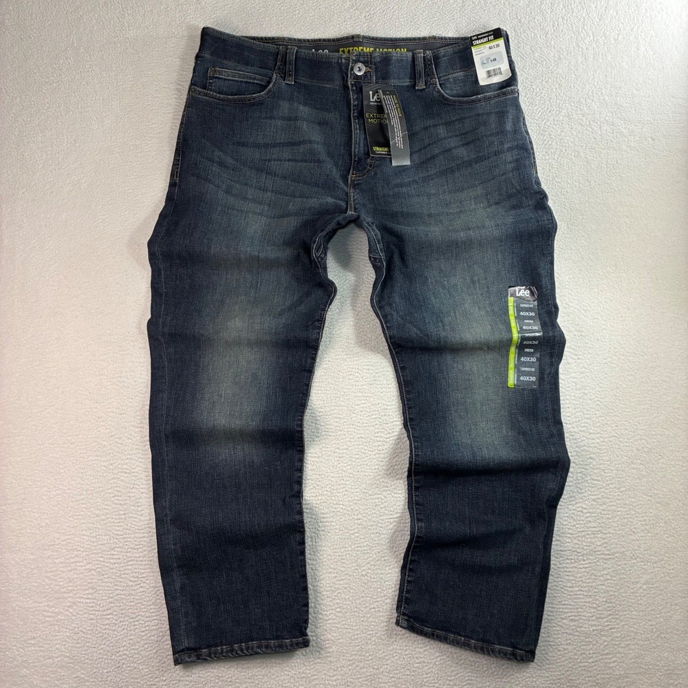Lee Extreme Motion‎ Jeans Men 40x30 Blue Stretch Straight Taper Flex Whisker NWT